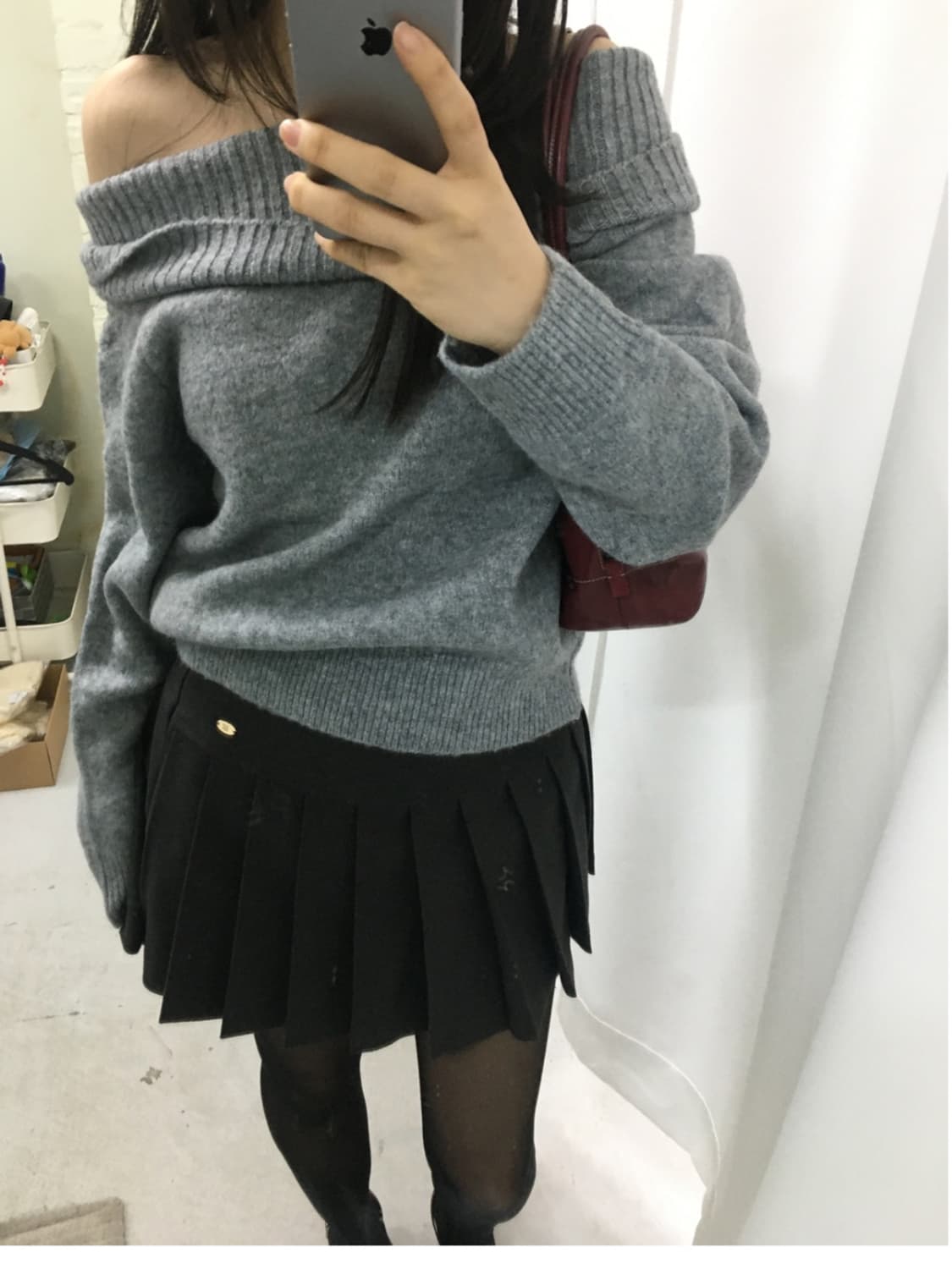 오프숄더 니트(베이지,블랙,그레이) 상품이미지4