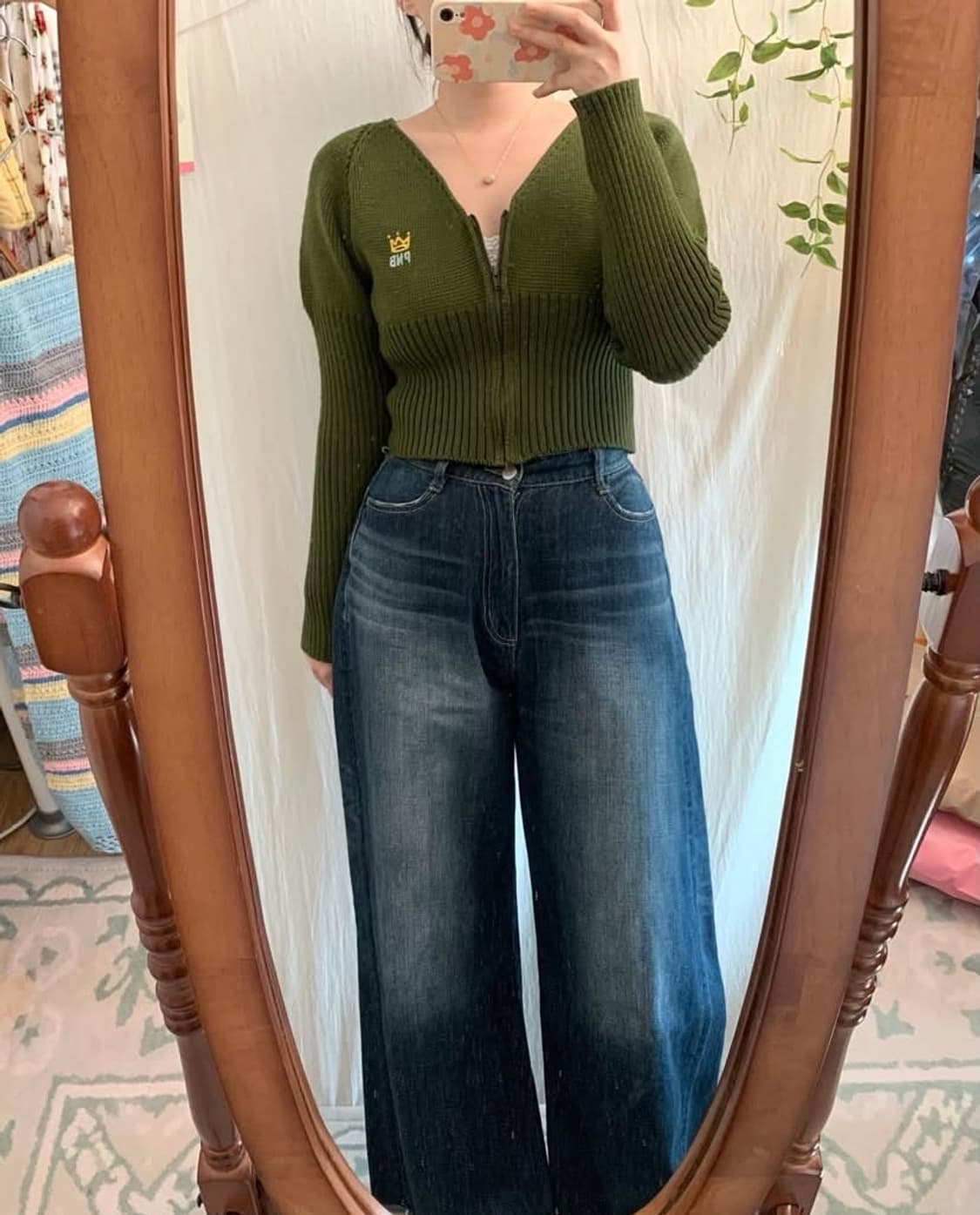 PNB 녹차 크롭 니트가디건 상품이미지1