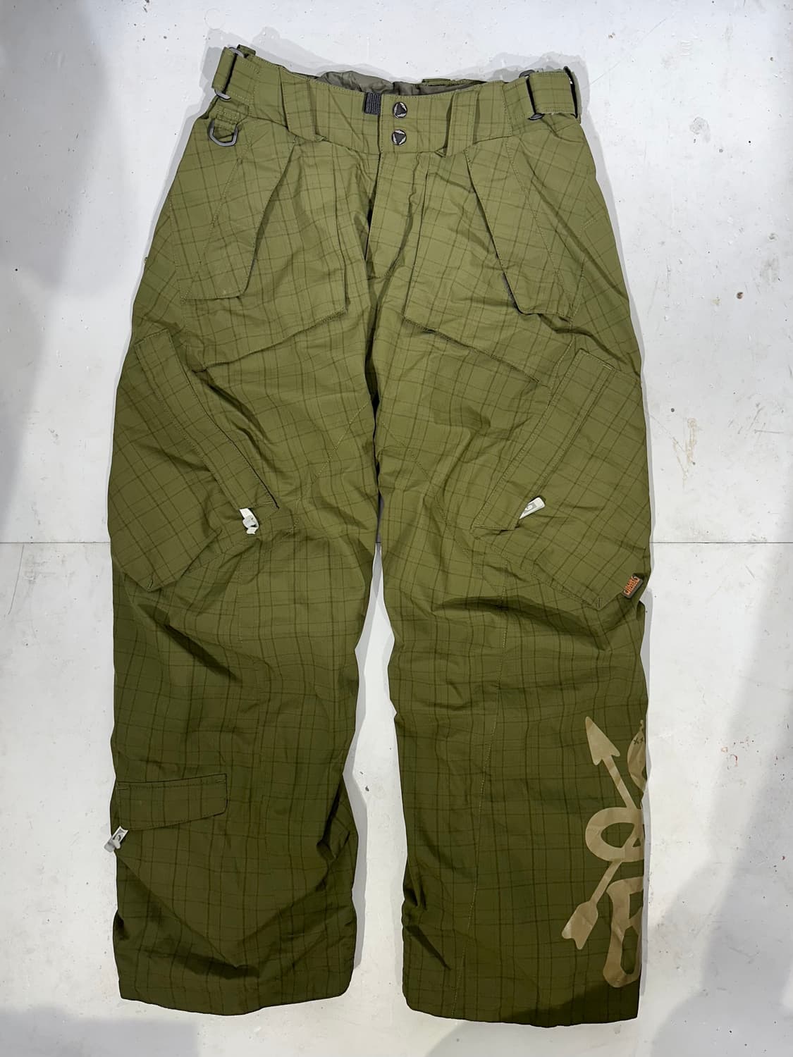 빈티지 Blue 카키 멀티 포켓 윈드스토퍼 스키 팬츠 보드 바지 XS 상품이미지4