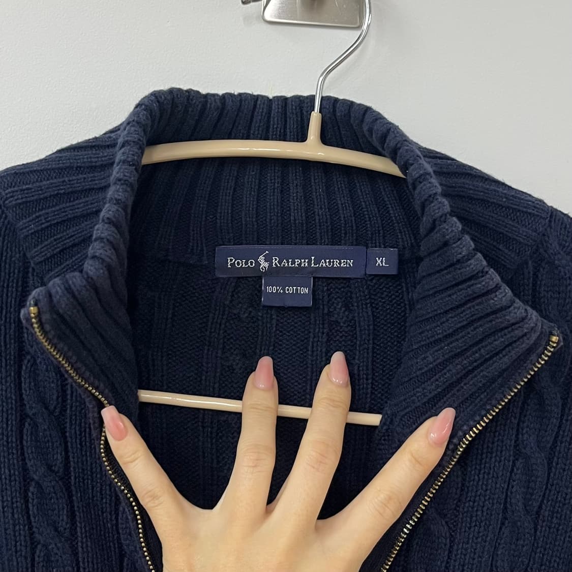 폴로 랄프로렌 골드 포니 네이비 꽈배기 니트 집업 상품이미지5