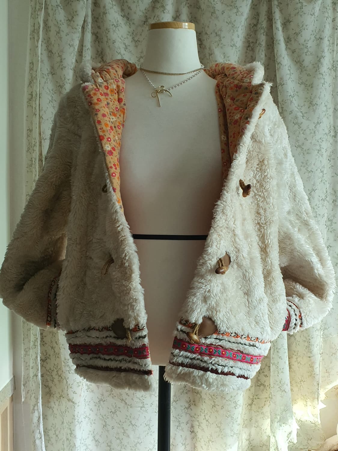 [갸루] 뽀글이 후드 집업 자켓 크림색 네코쨩 후드집업 상품이미지1