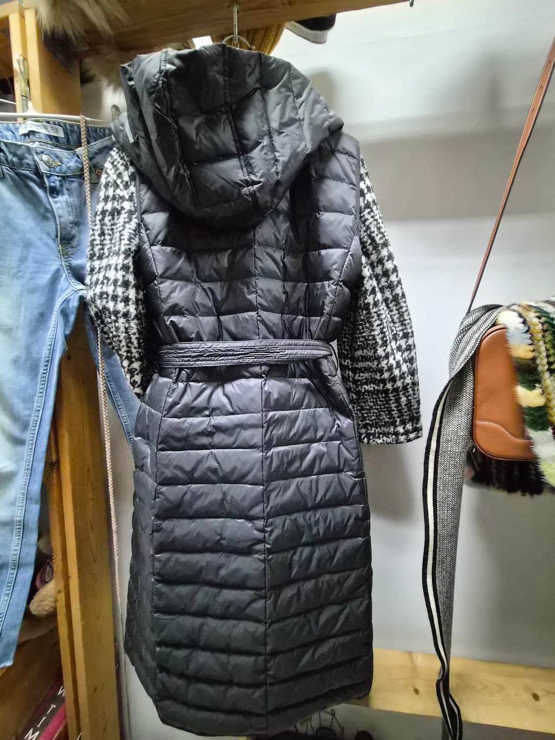 블루밍 울알파카  하운드투스 체크코트.패딩 후드 롱 베스트 상품이미지10