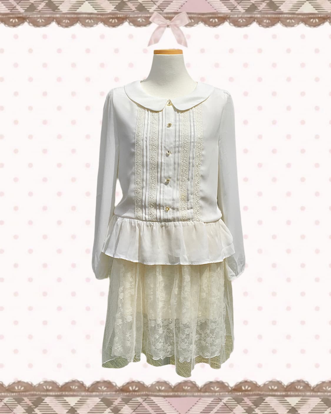 로디스포토 화이트 레이스 카운드카라 블라우스 상품이미지2