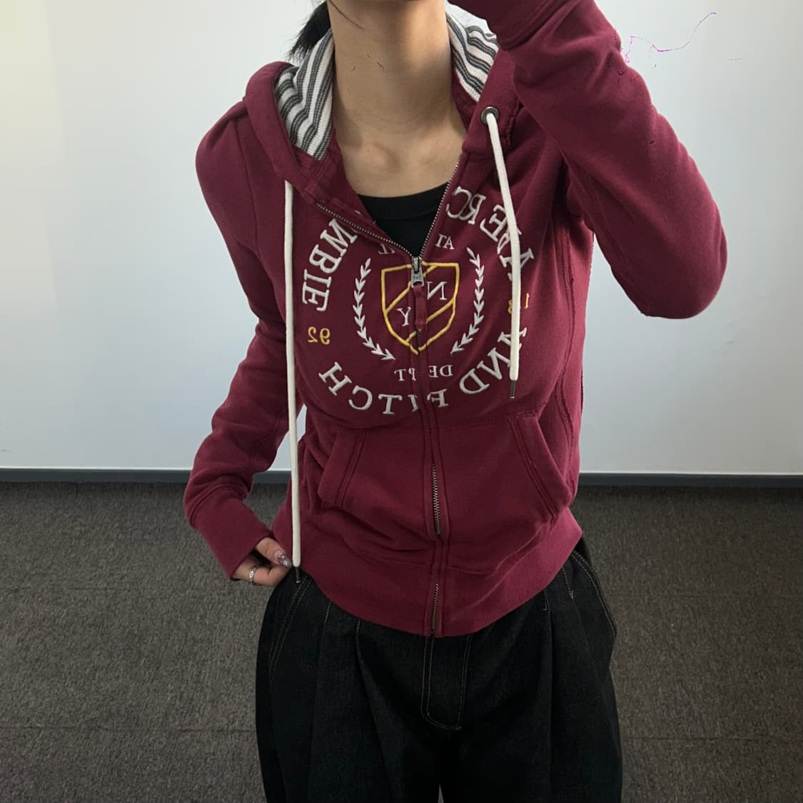 Abercrombie 아베크롬비 스펠아웃로고 버건디 후드집업 상품이미지2