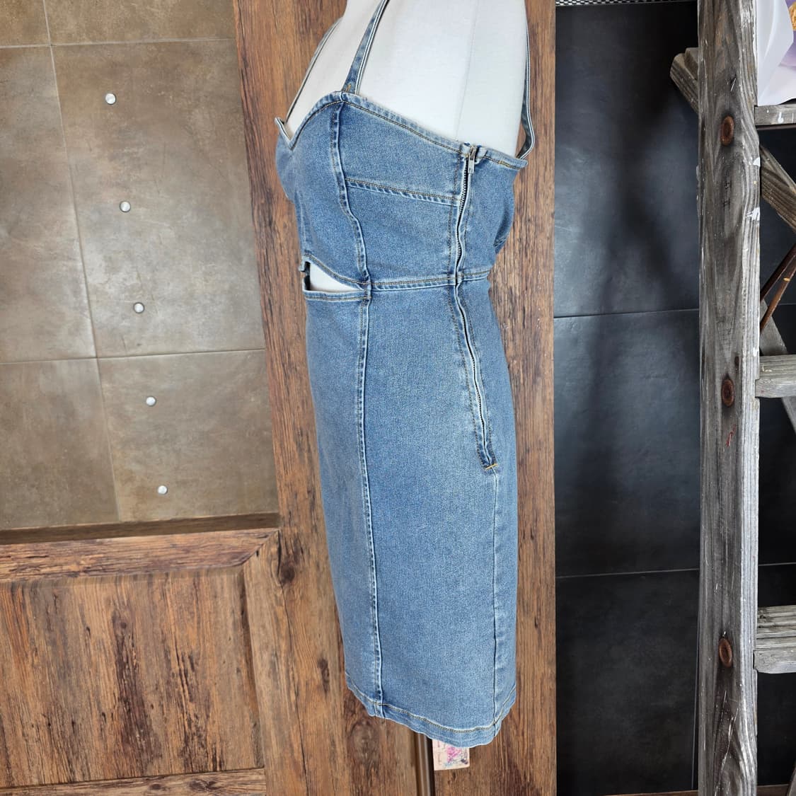 CUT OUT 데님 미니 원피스  상품이미지4