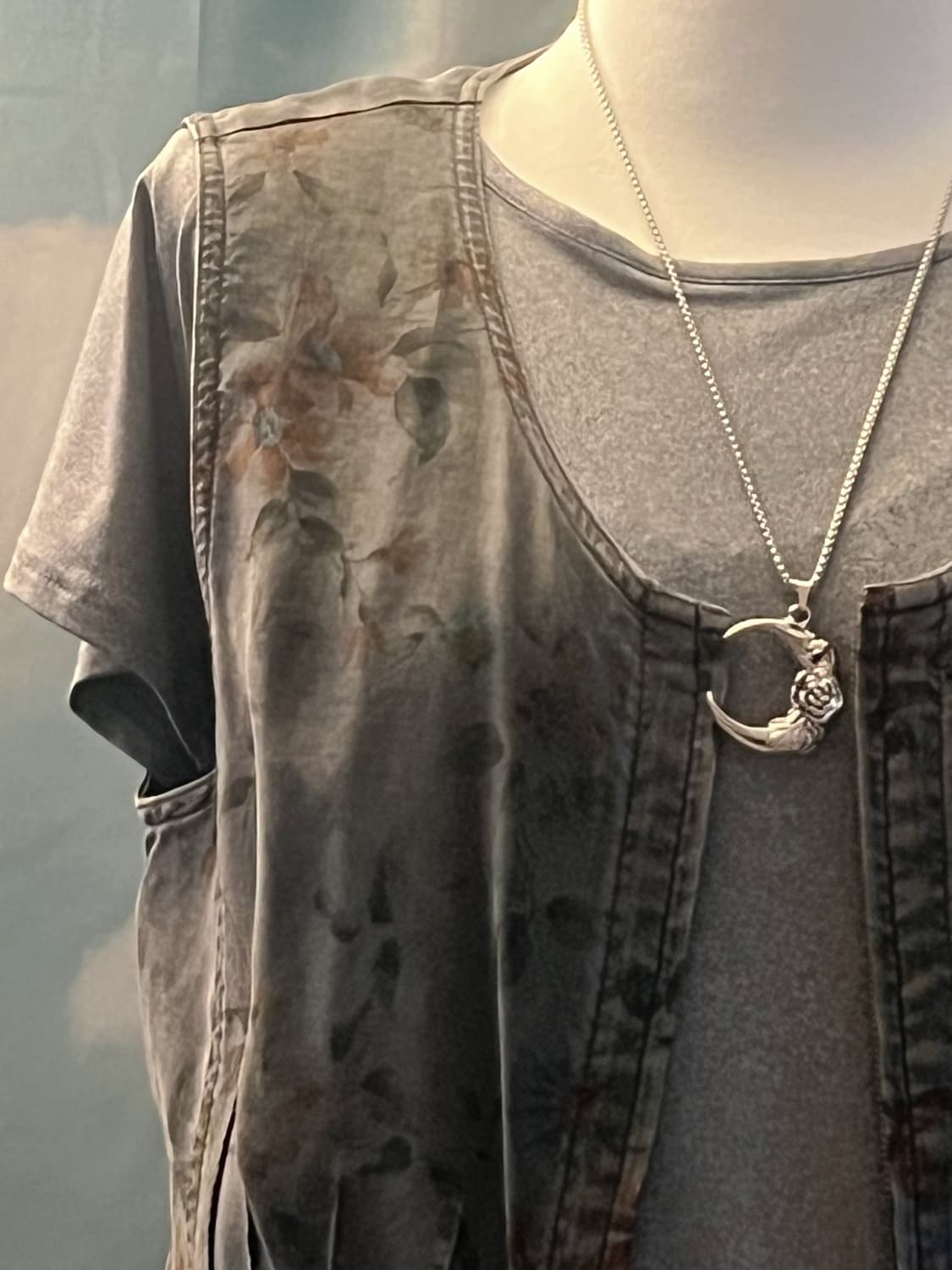 Floral Washing Cotton Charcoal Vest Char 상품이미지3