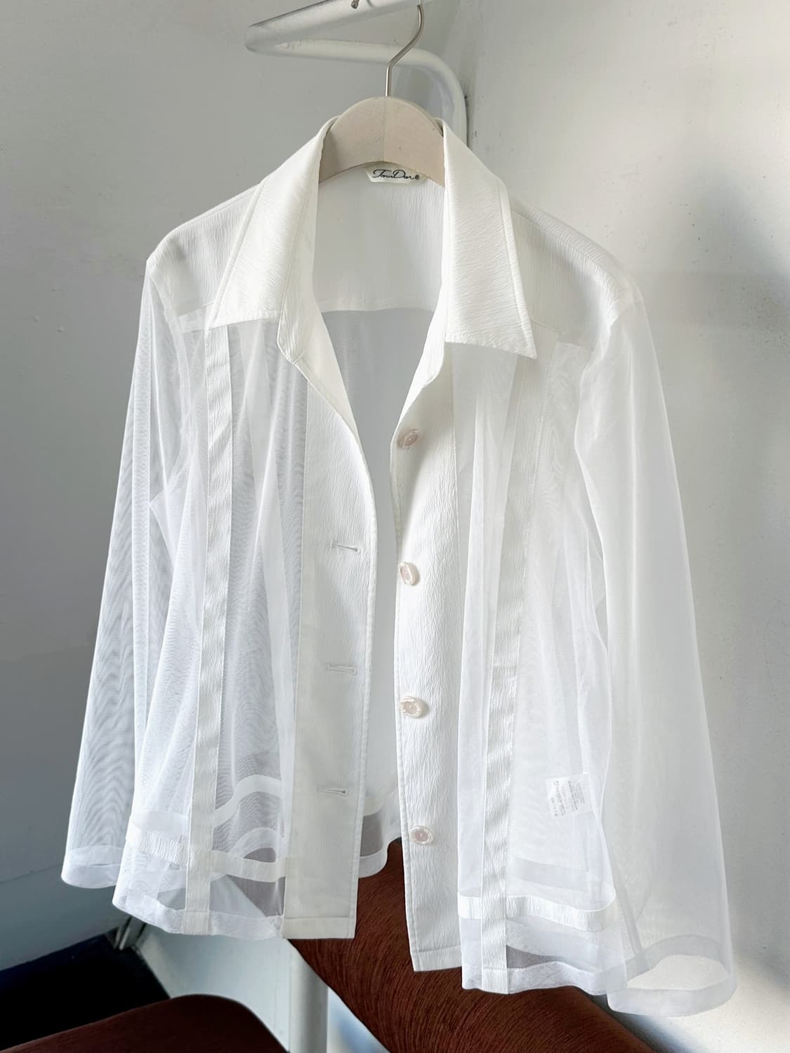 Sheer fabric design mesh blouse shirt 상품이미지1