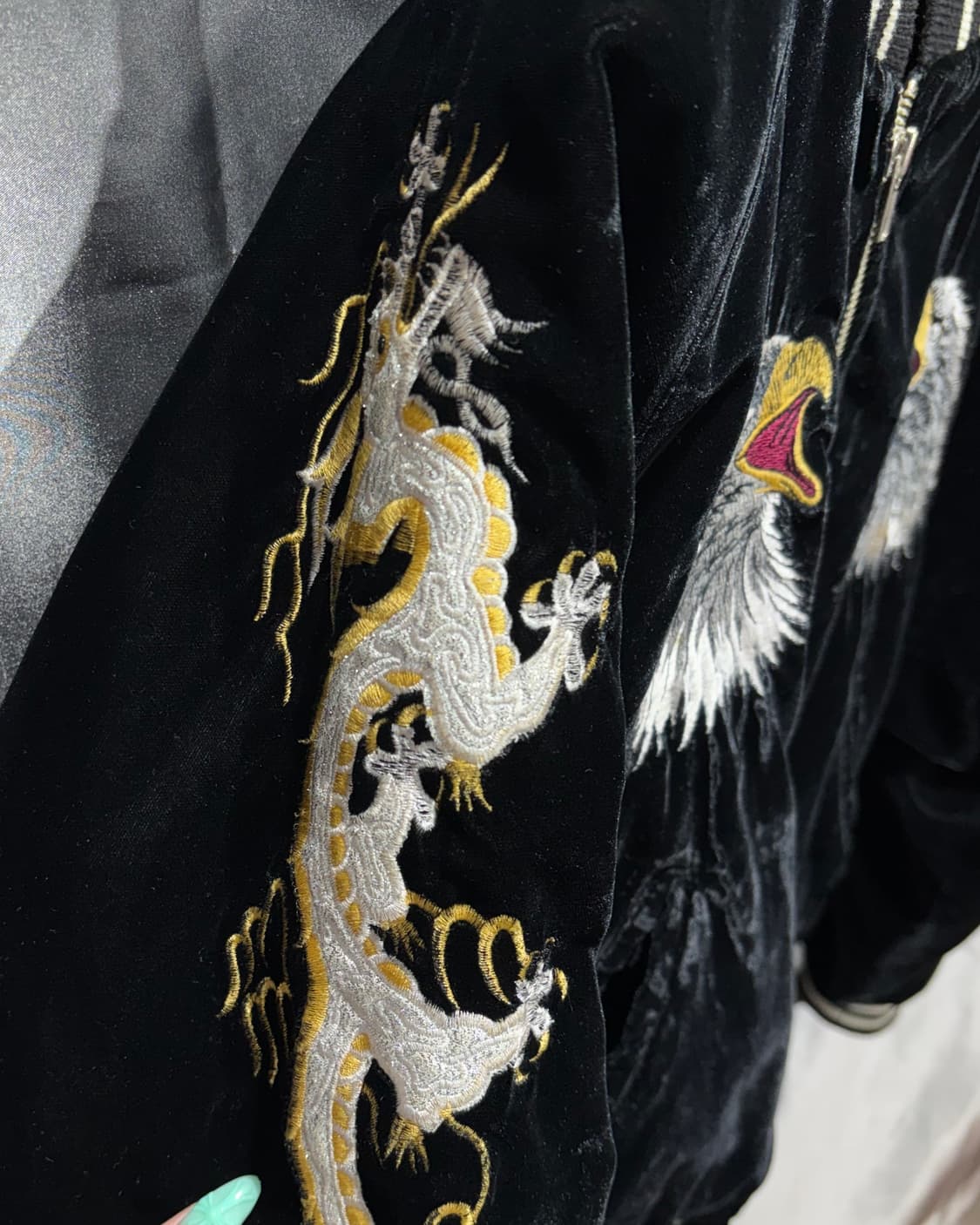 S 제페니즈 이글 드래곤 자수 블랙 벨벳 스카잔  상품이미지5