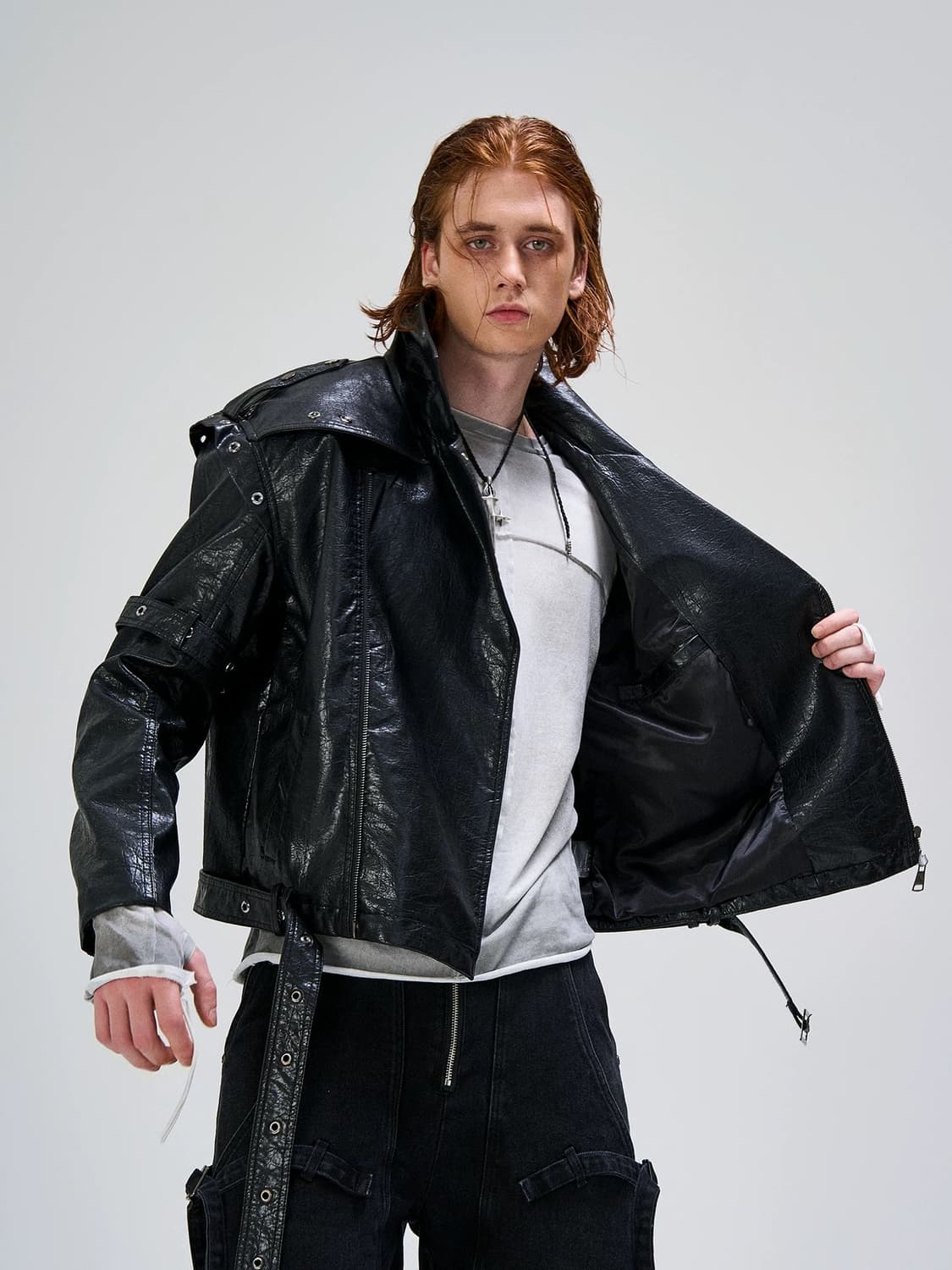 오버핏 레더 바이커 자켓 상품이미지2