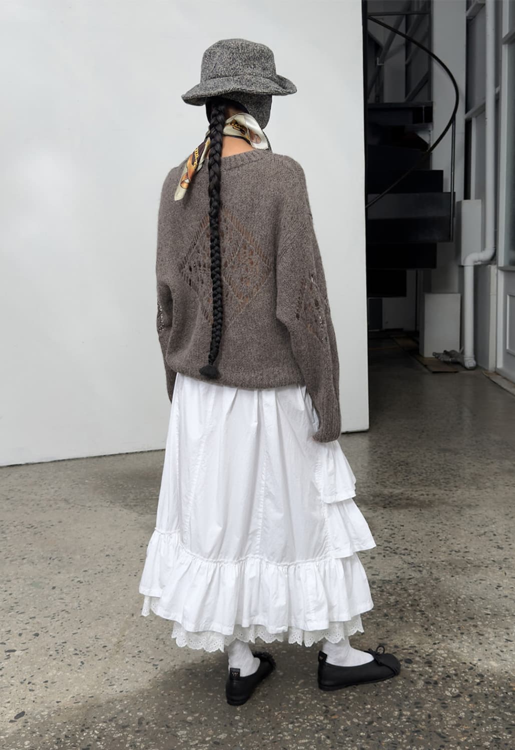 오픈와이와이 롤 웨이스트 티어드 스커트 화이트 상품이미지3