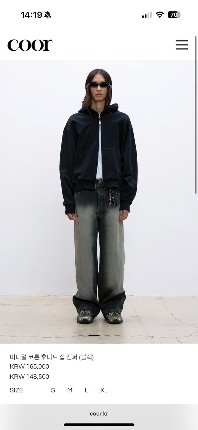 (L) coor 미니멀 코튼 후디드 집 점퍼 블랙  상품이미지2