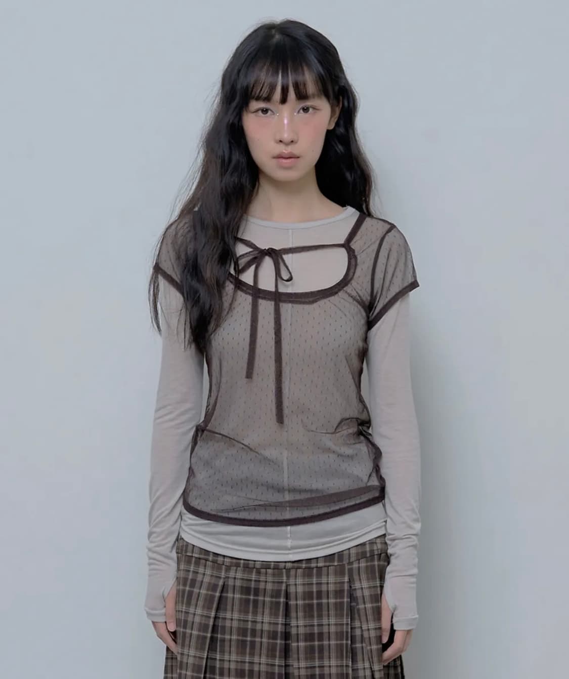 팬시클럽 3-WAY 도트 레이어드 롱슬리브 (BEIGE) ONE 사이즈 상품이미지2