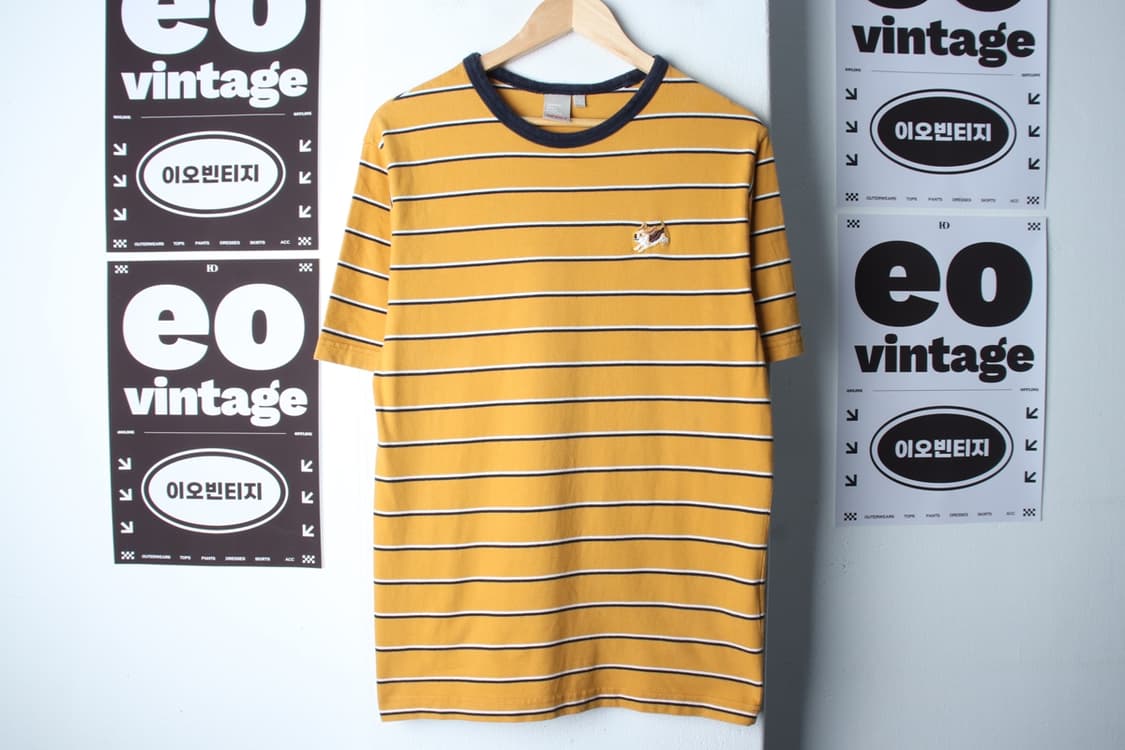 (L-XL) 스파오 반팔 티셔츠 스트라이프 노랑 올드스쿨-H33240 상품이미지2