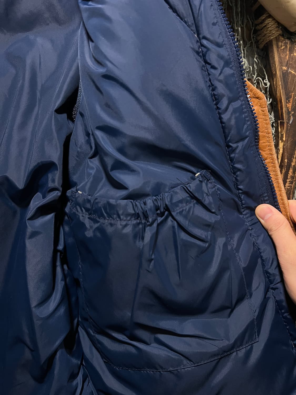 [M]90's 쇼트 USA Made 레더 베스트 분리형 네이비 다운 패딩 상품이미지7