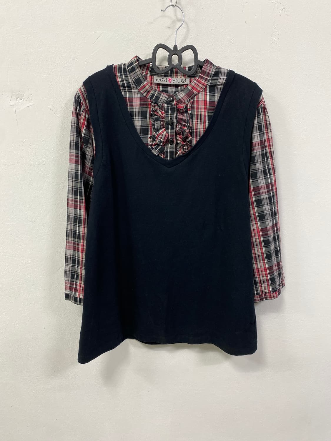 [WILD CHILD] 고스 펑크 고딕 체크 미사 니트 셔츠  상품이미지3