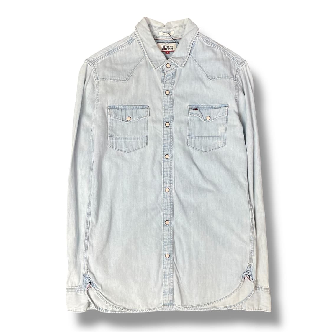 타미힐피거 미니로고 투포켓 연청 레귤러 데님 웨스턴 셔츠 S 상품이미지1