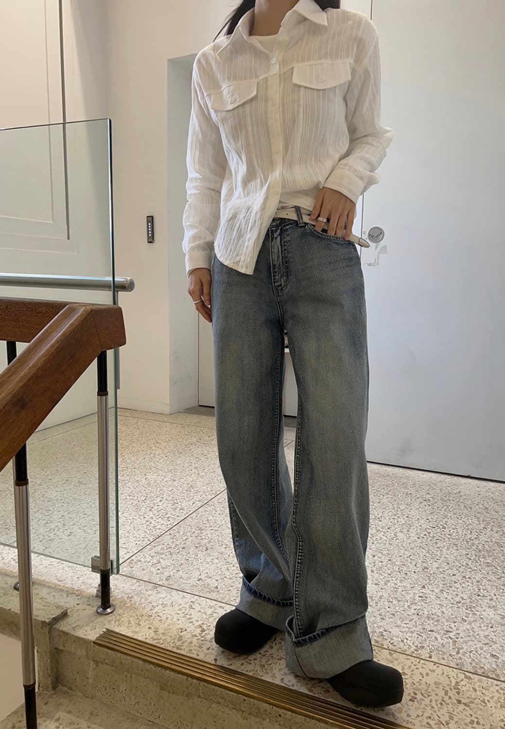 위크어스 슬랍 워싱 롤업 버클 데님 s 상품이미지3