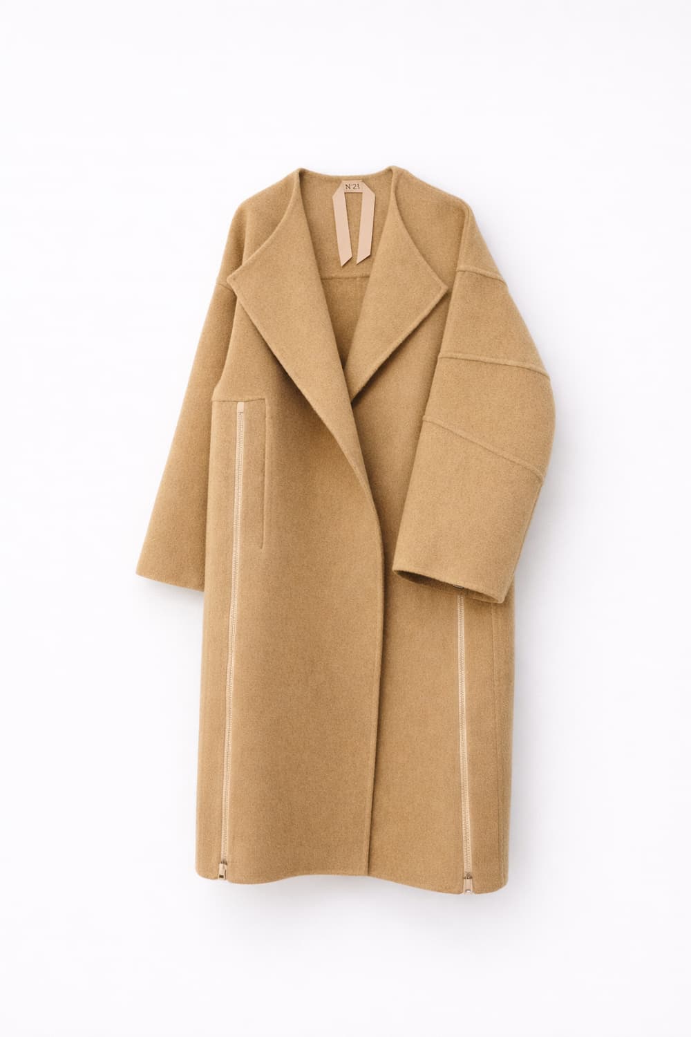넘버투애니원 N21 울블렌드 벨트 카멜 노카라 롱 코트  상품이미지2