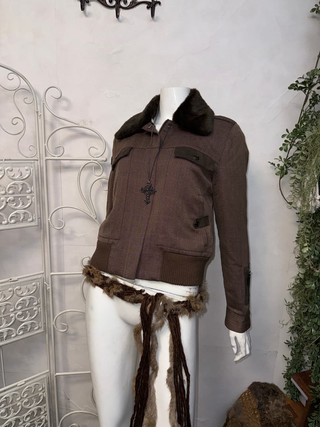 Tommy Hilfiger brown fur collar wool 봄버 상품이미지9