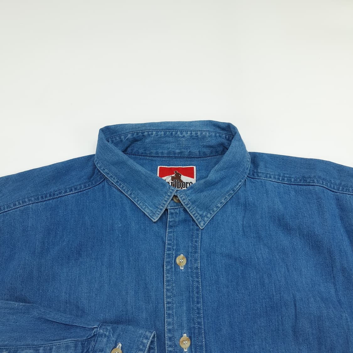 Co825 XL 말보로 클래식 90s USA 중청 데님 긴팔 워크 셔츠 상품이미지3