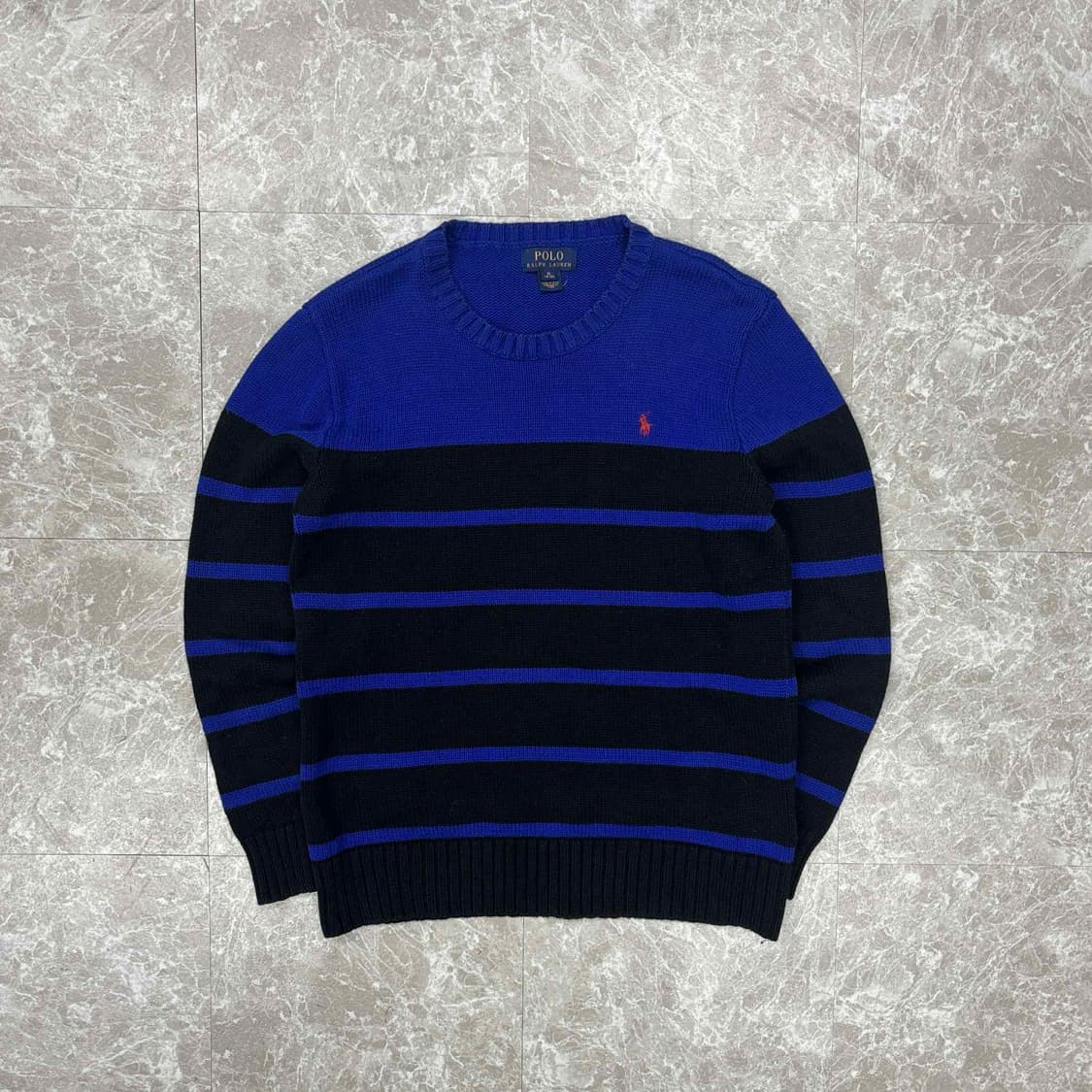 폴로 랄프로렌 스트라이프 핀터깔 코튼 크루넥 니트(XL) 상품이미지2