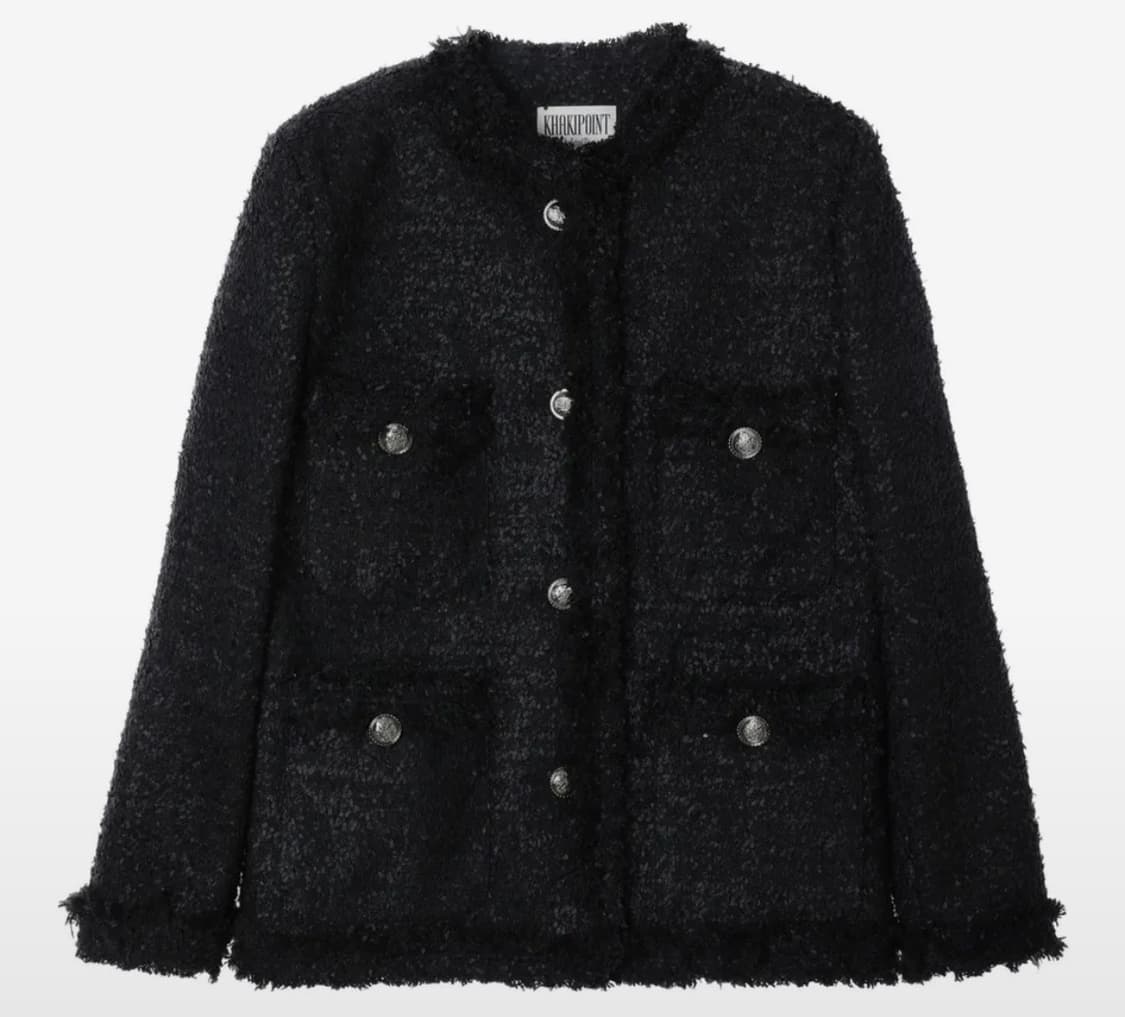 새상품) 카키포인트 트위드 크롭 자켓 블랙 상품이미지4