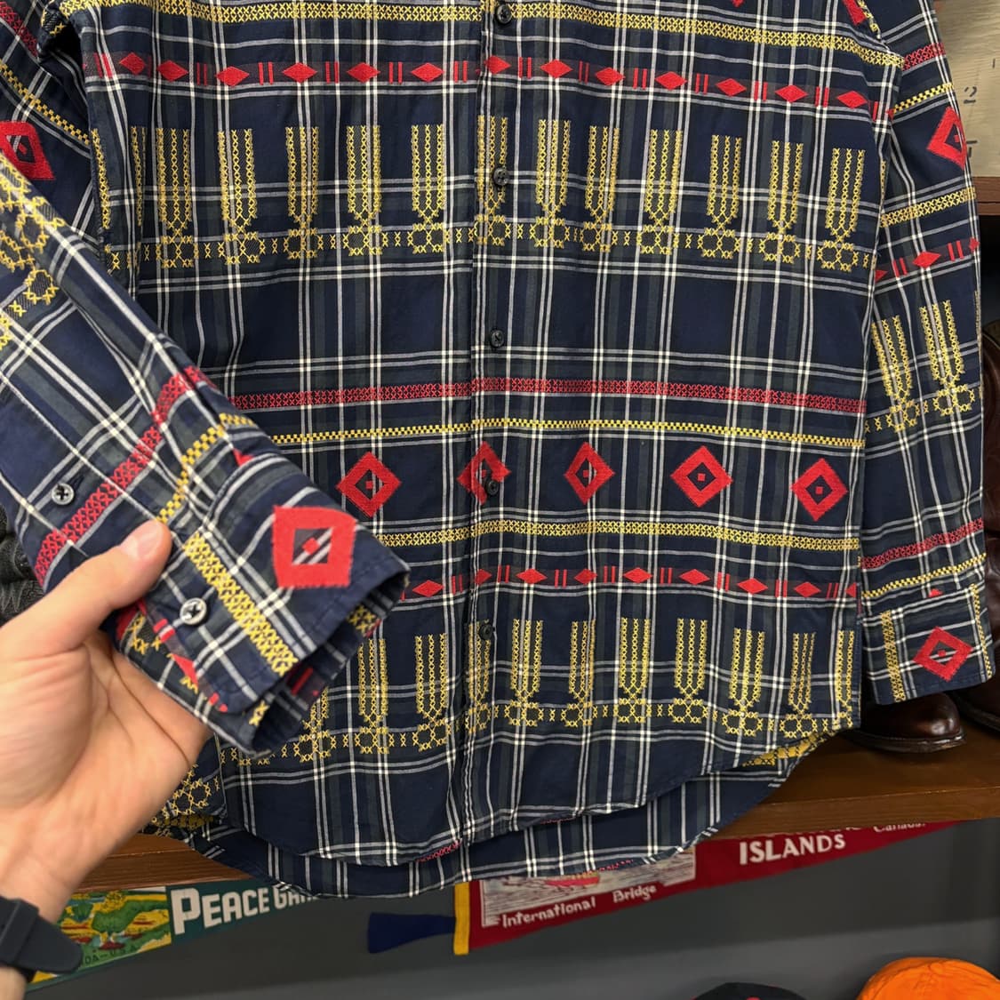 90s 에비수 엠브로이드 패턴 타탄체크 캐주얼 셔츠 N517 상품이미지4