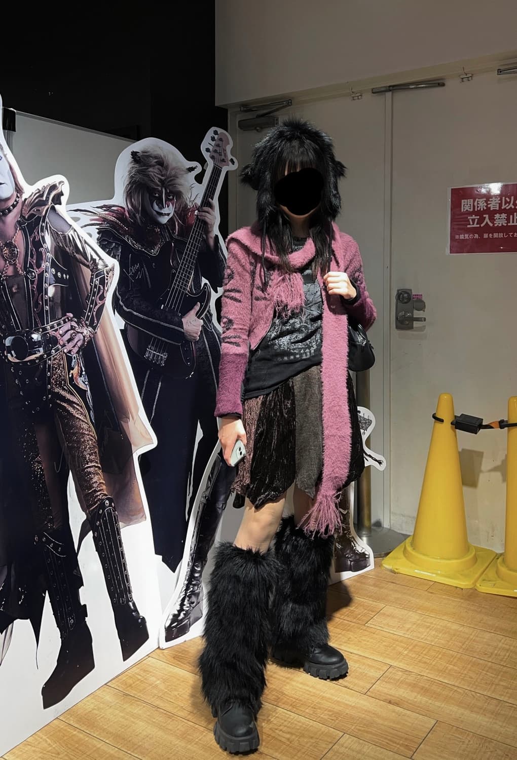 펑크 락시크 스컬 패턴 퍼 후드 스카프 가디건 상품이미지2