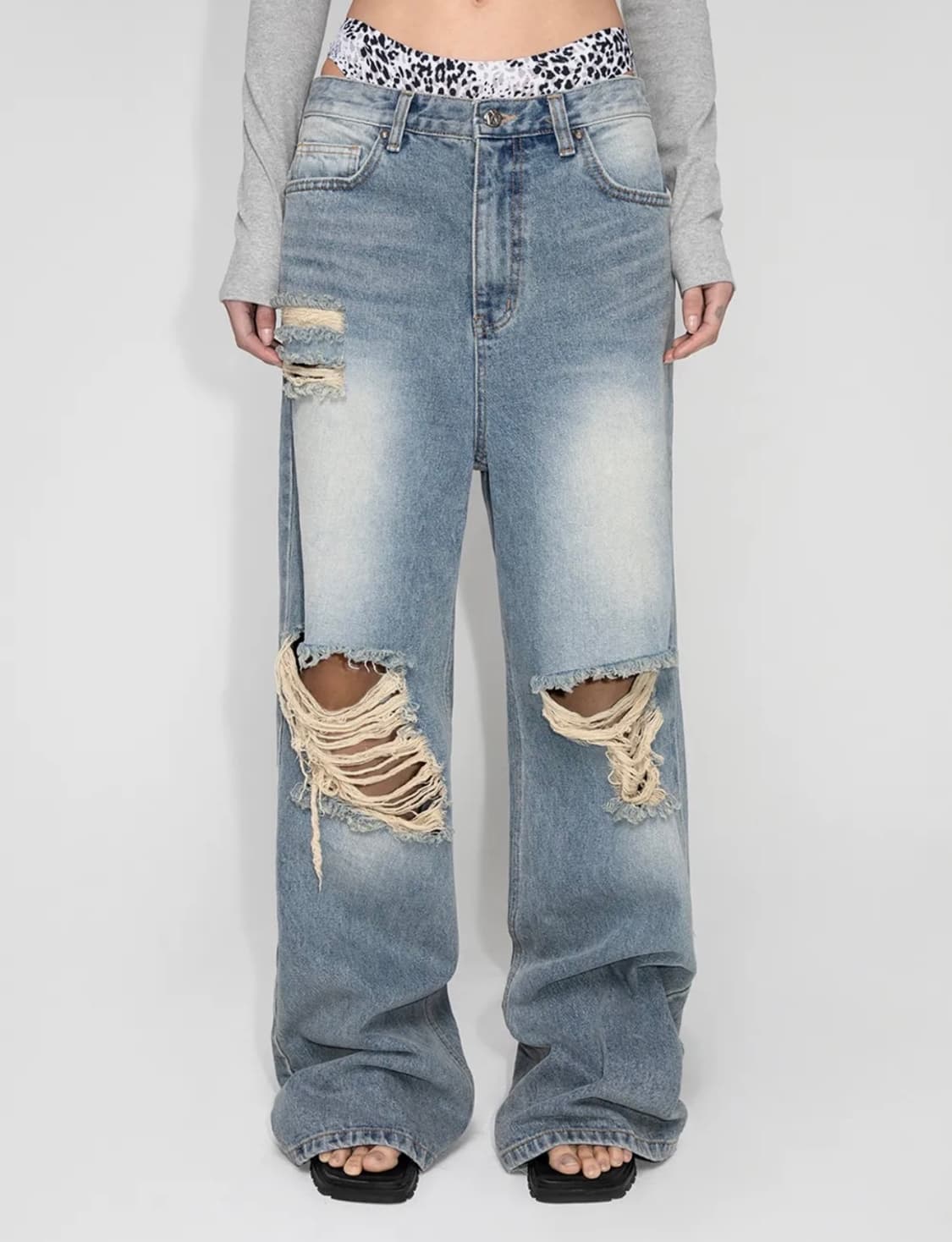 YEEL 워싱 디스트로이드 데님 팬츠 블루 상품이미지1