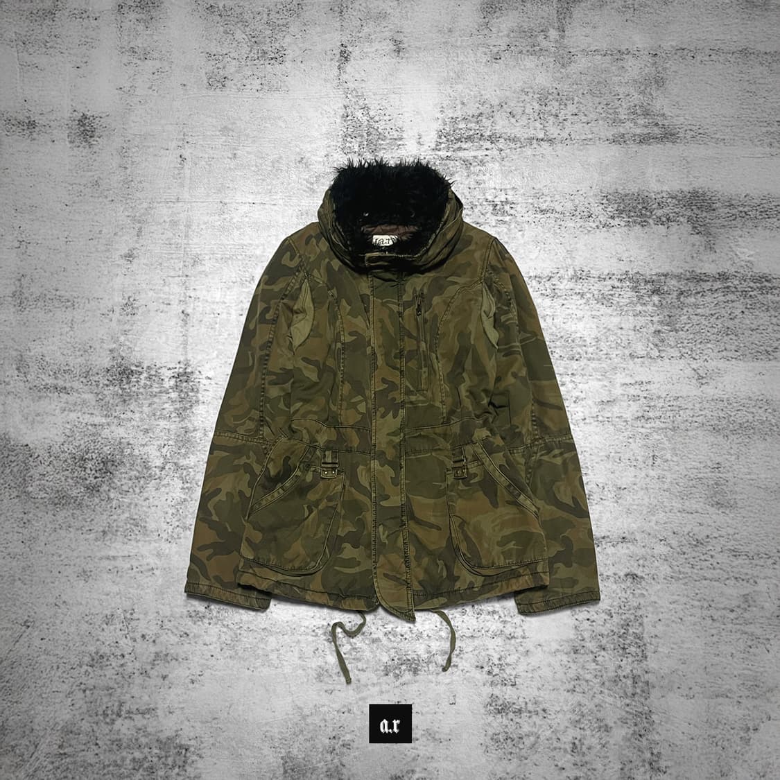 (a.r) 00s black fur military jacket  상품이미지1