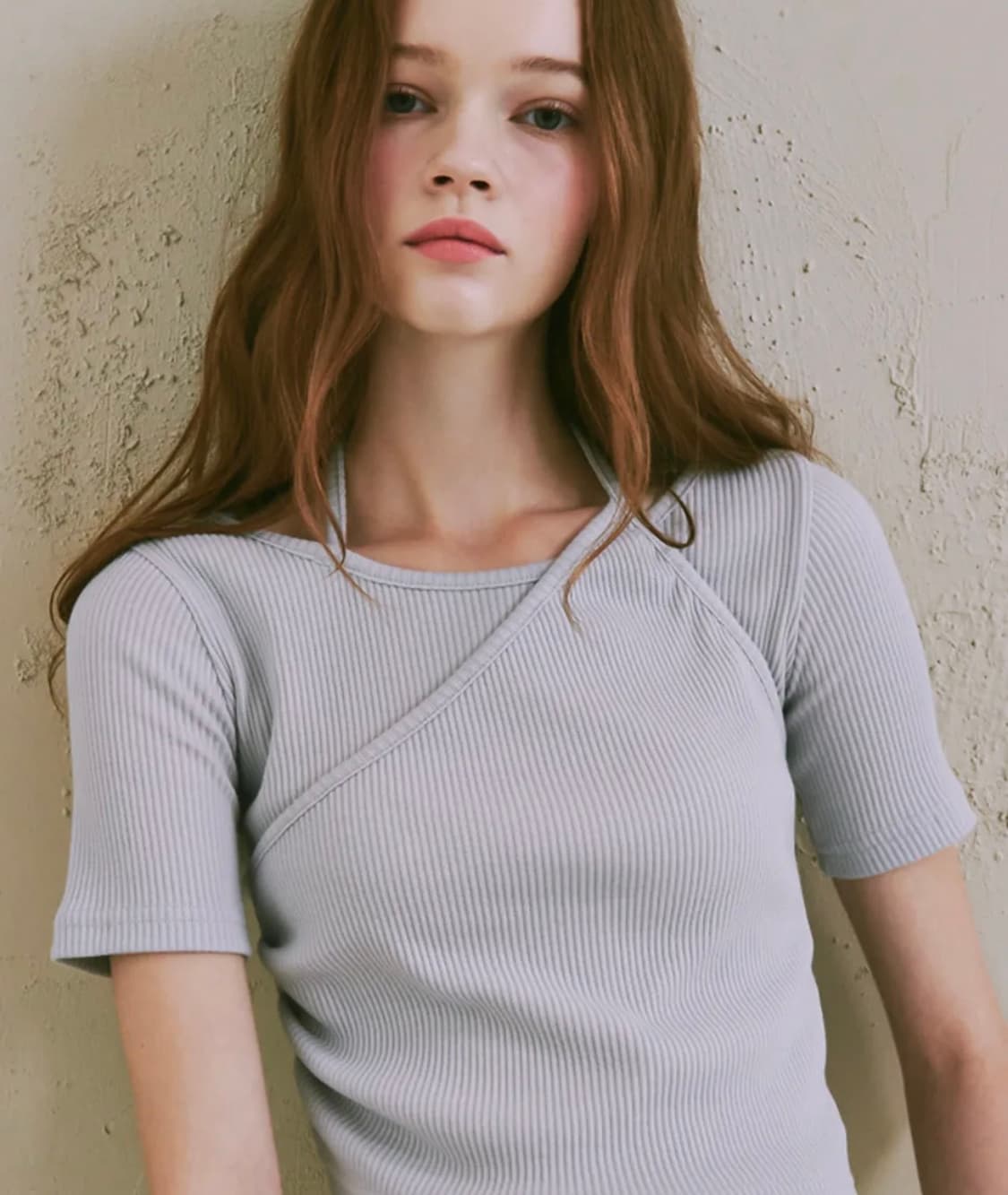 론론 레이어드 홀터 넥 숏 슬리브 에시 블루 상품이미지1