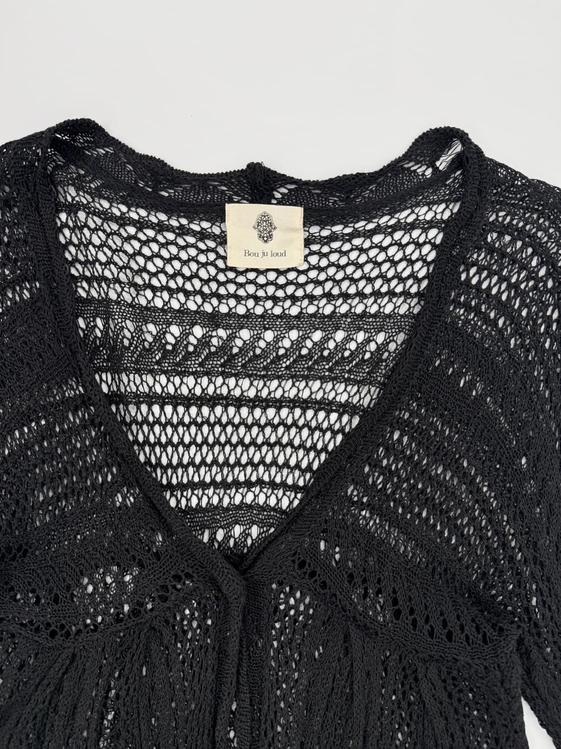 빈티지 Bou Jeloud 블랙 뜨개 니트 시스루 가디건 상품이미지5