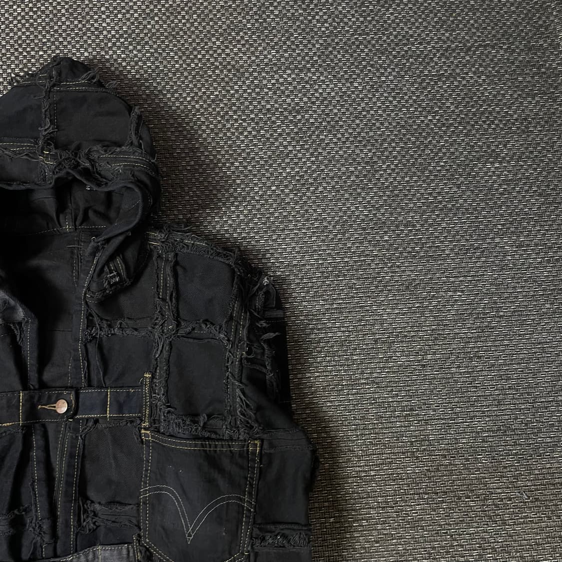 빈티지 흑청 리워크 패치 후드 커스텀 데님 자켓 상품이미지3