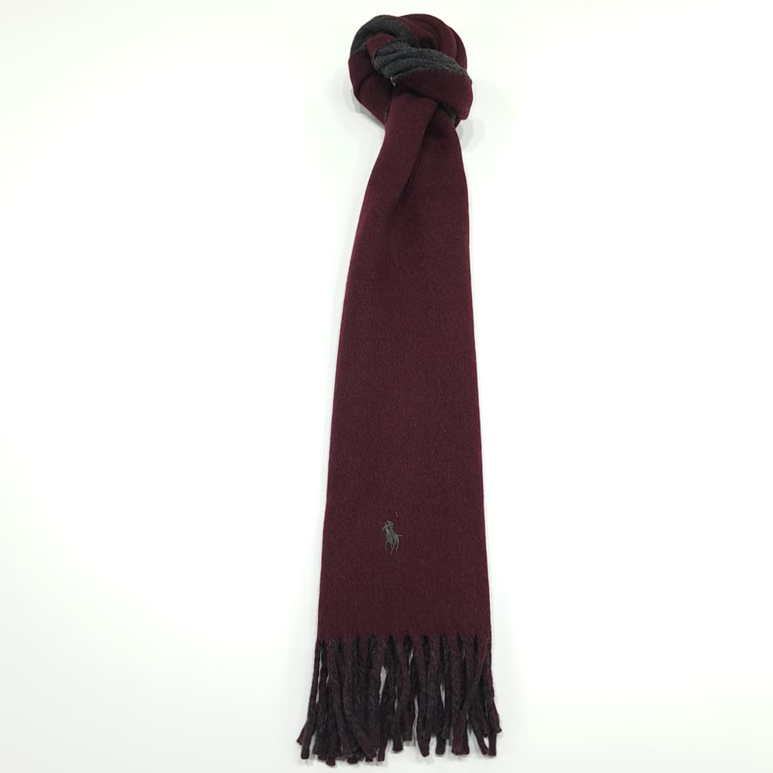 MX262 폴로 랄프로렌 버건디 그레이 양면 램스울 목도리 머플러 상품이미지3