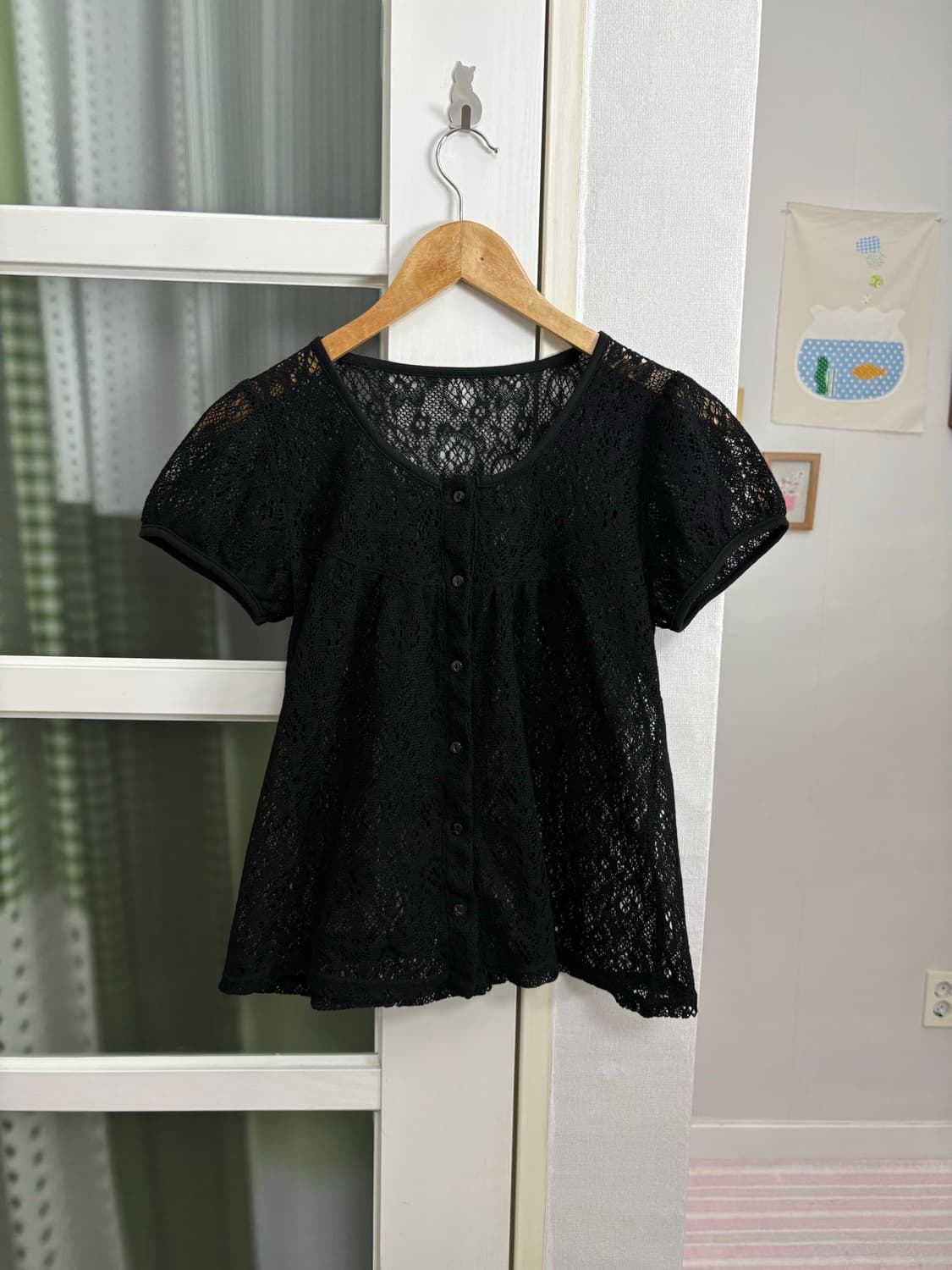 블랙 레이스 니트 가디건 상품이미지1