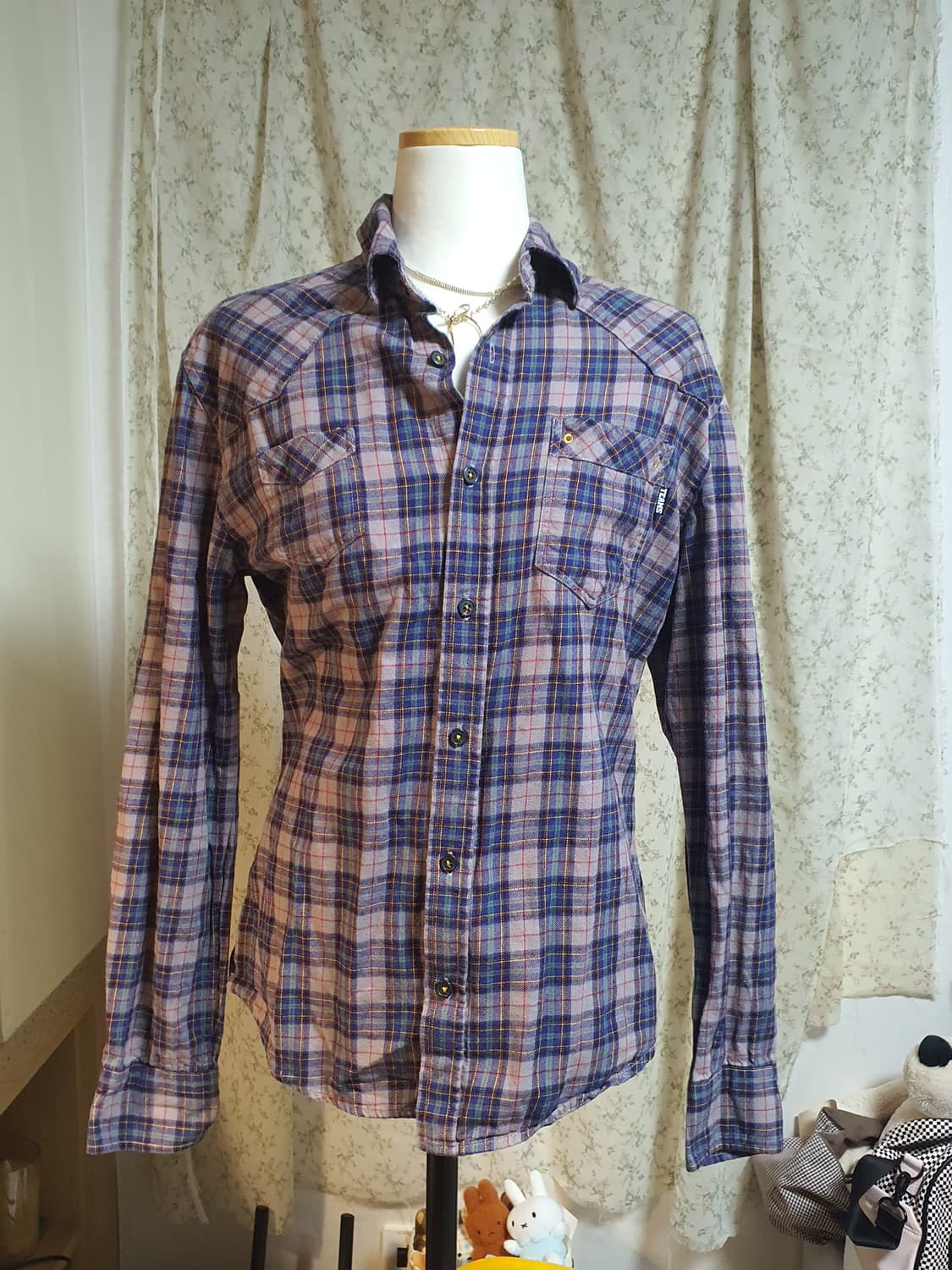 [빈티지] 3종 일괄 레드 체크 롱 셔츠 허리 스트랩 셔츠 상품이미지5