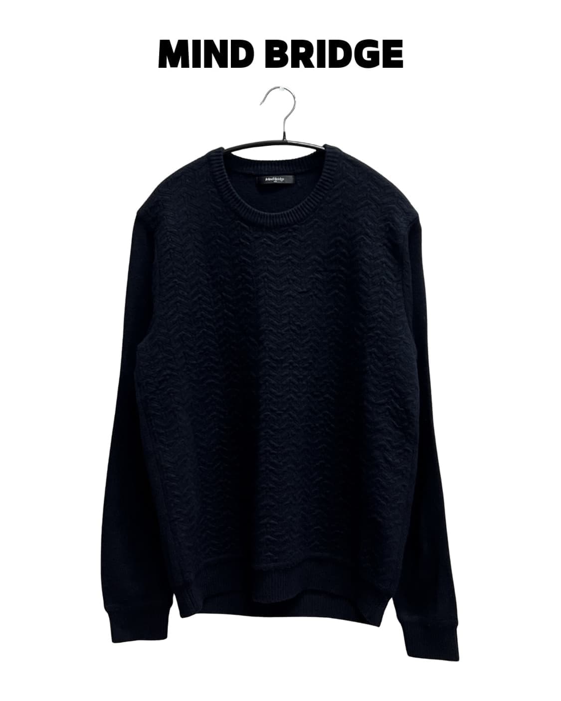 (100) 마인드브리지 헤링본 패턴 라운드 니트 다크네이비 상품이미지1