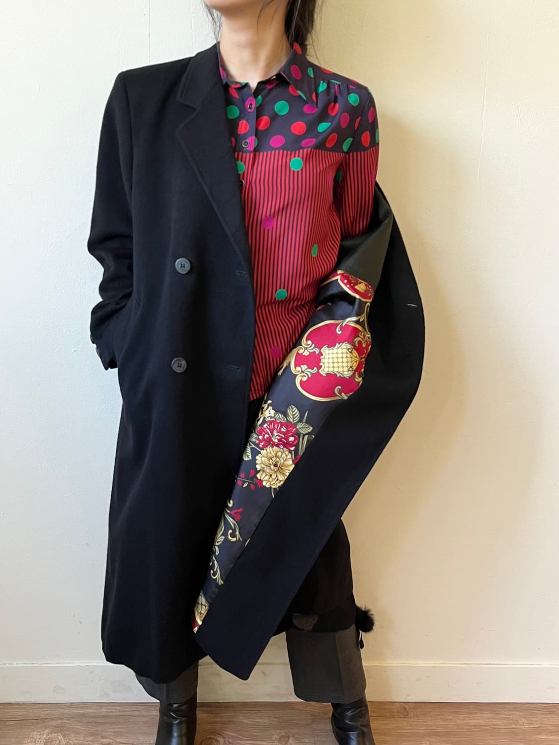 HERNO 울 & 캐시미어 블랙 더블 코트 상품이미지6