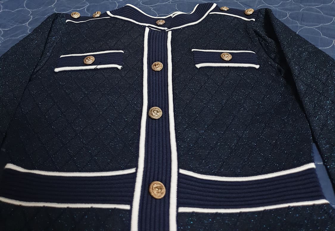 럭셔리 퀄팅 금장버튼 원피스 네이비 (F) 상품이미지2