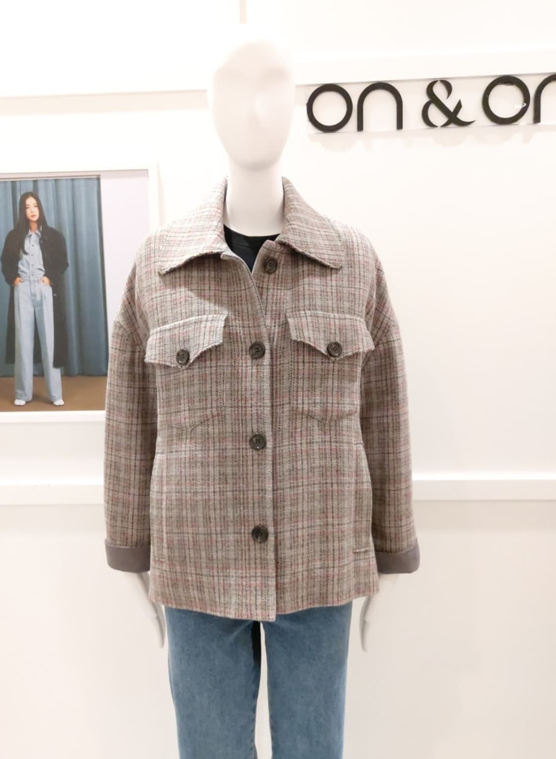 [무료배송]온앤온 F 여성 안감 누빔 울 혼방 체크 코트 상품이미지9