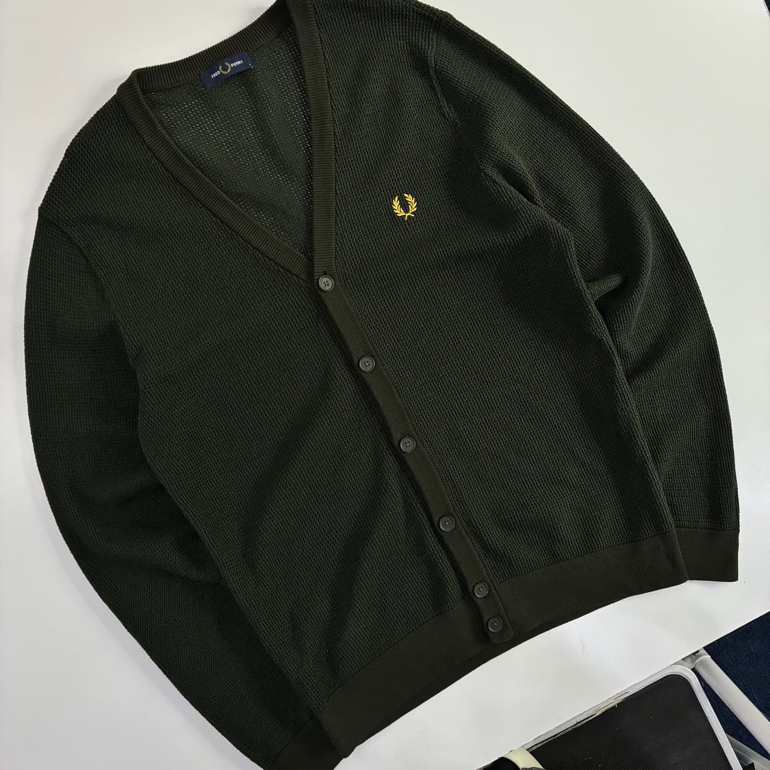 Fred Perry 레드 페리 써멀 카키 윙트리 업버튼 가디건 상품이미지1