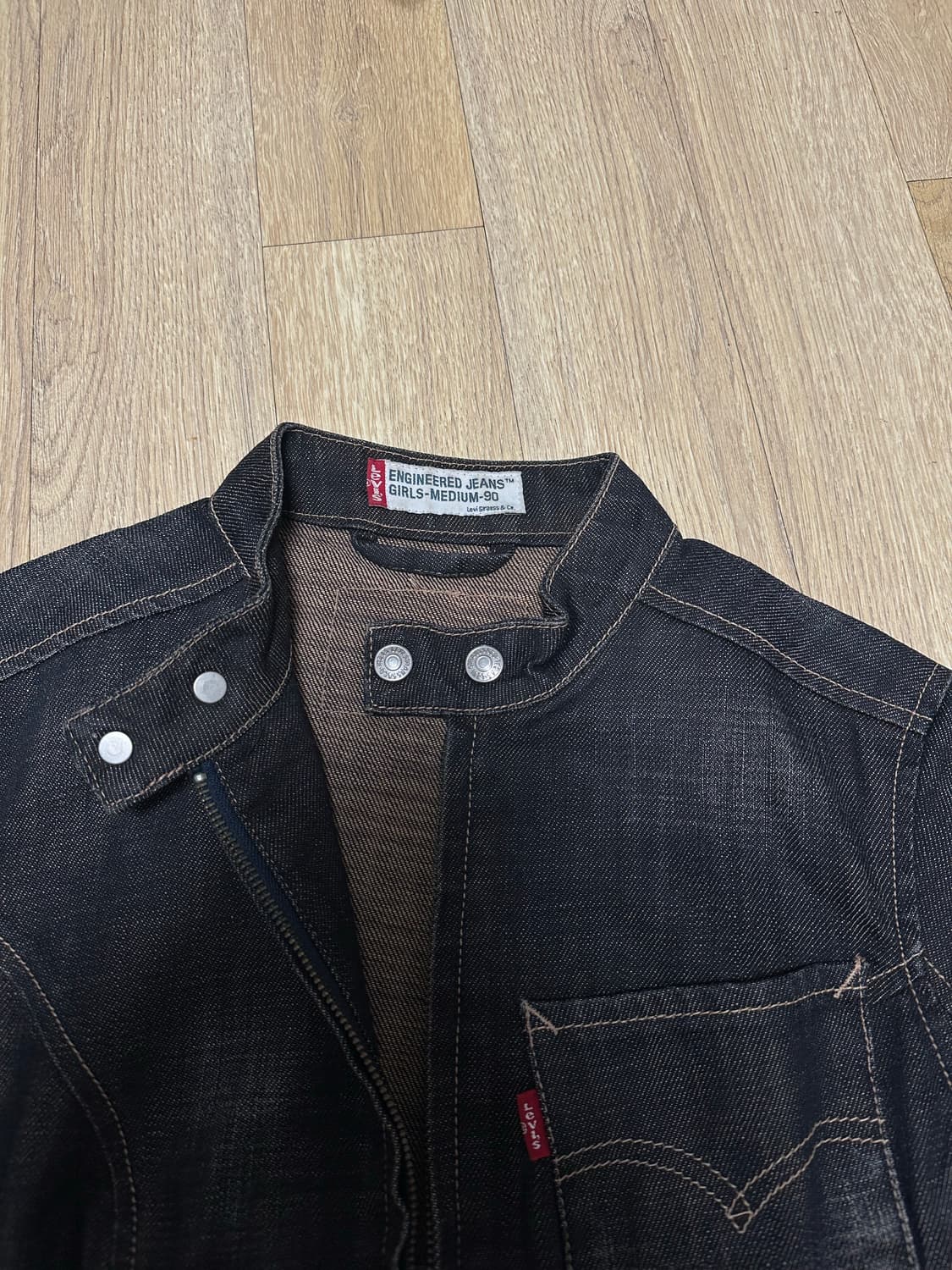 리바이스 00s 걸스핏 흑청 크롭 라이더 자켓 55 상품이미지3