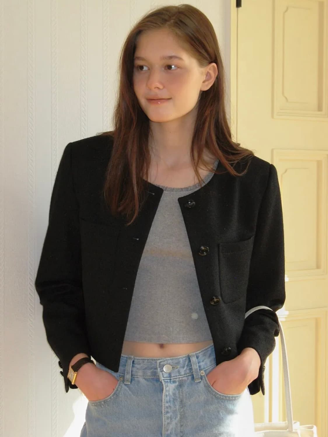 썸웨어버터 크롭 트위드 자켓 상품이미지1