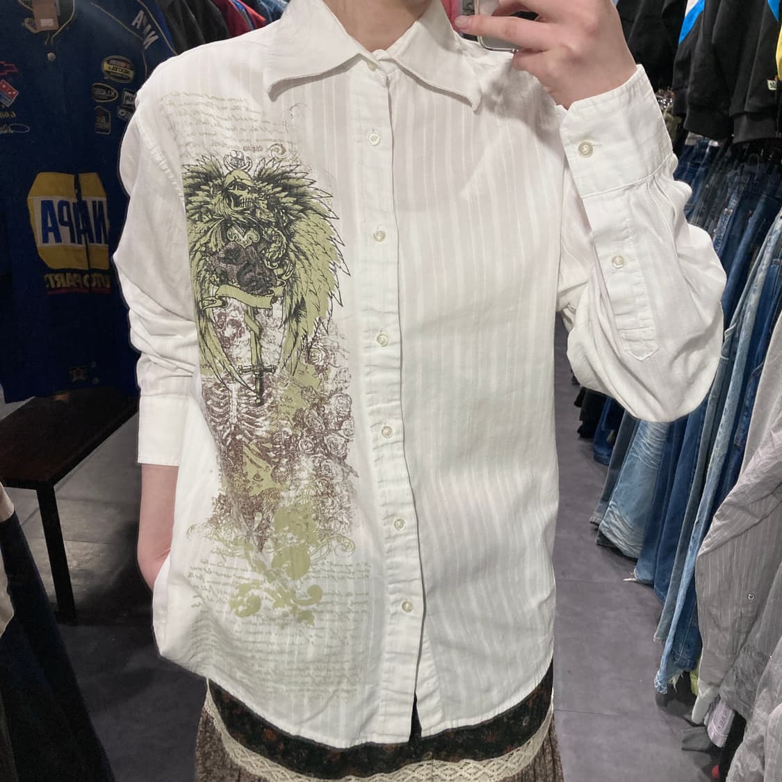 [IM] vtg 린넨 웨스턴 프린팅 셔츠 화이트 상품이미지2