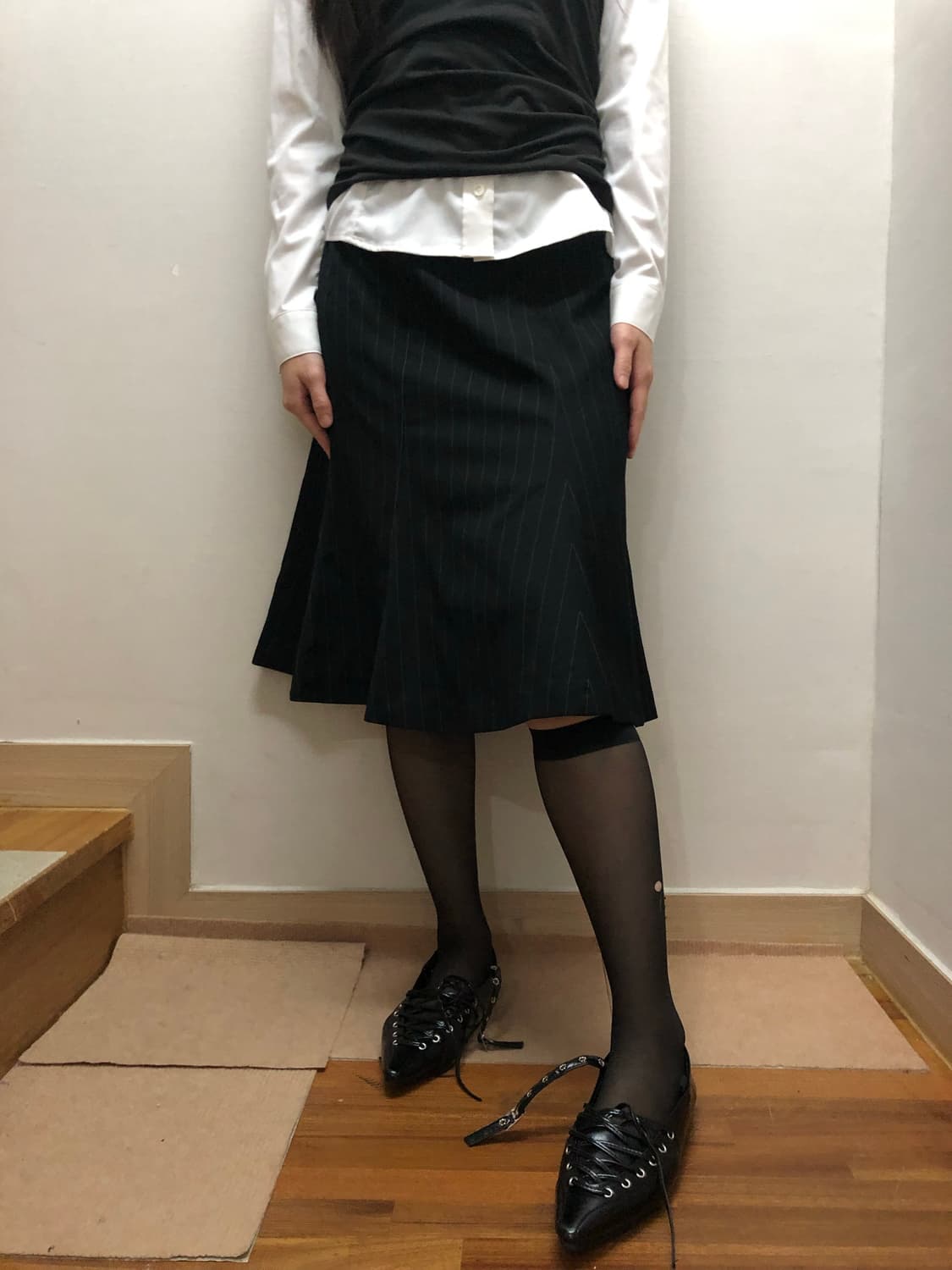 빈티지 블랙 핀 스트라이프 미니 스커트 상품이미지3