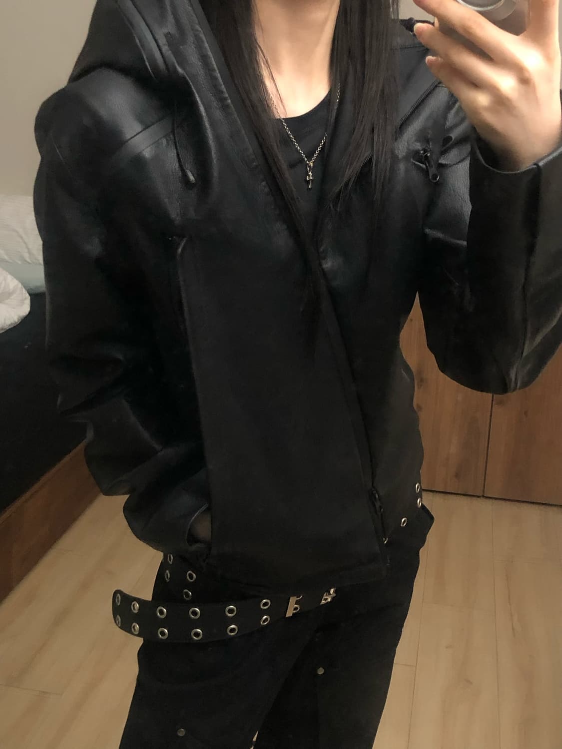 Bevan up 레더 후드자켓 상품이미지3