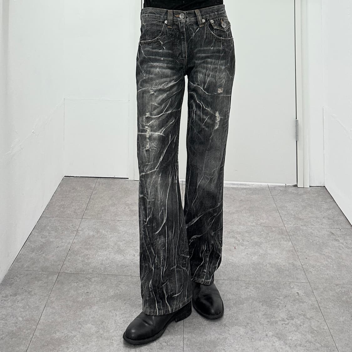 Distressed Acid-Wash Grunge Flare Denim 상품이미지7