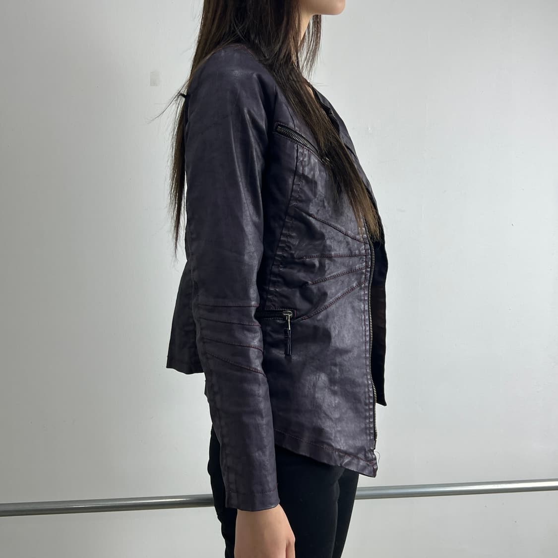 BRAY STEVE ALAN 비대칭 코팅 라이더 자켓 상품이미지4