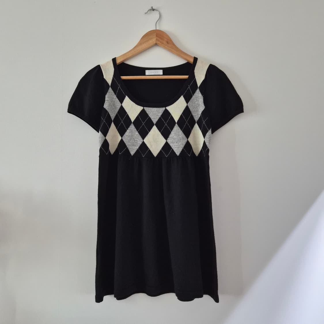 일본 빈티지 모리걸 스타일 아가일 체크 반팔 니트 상품이미지1