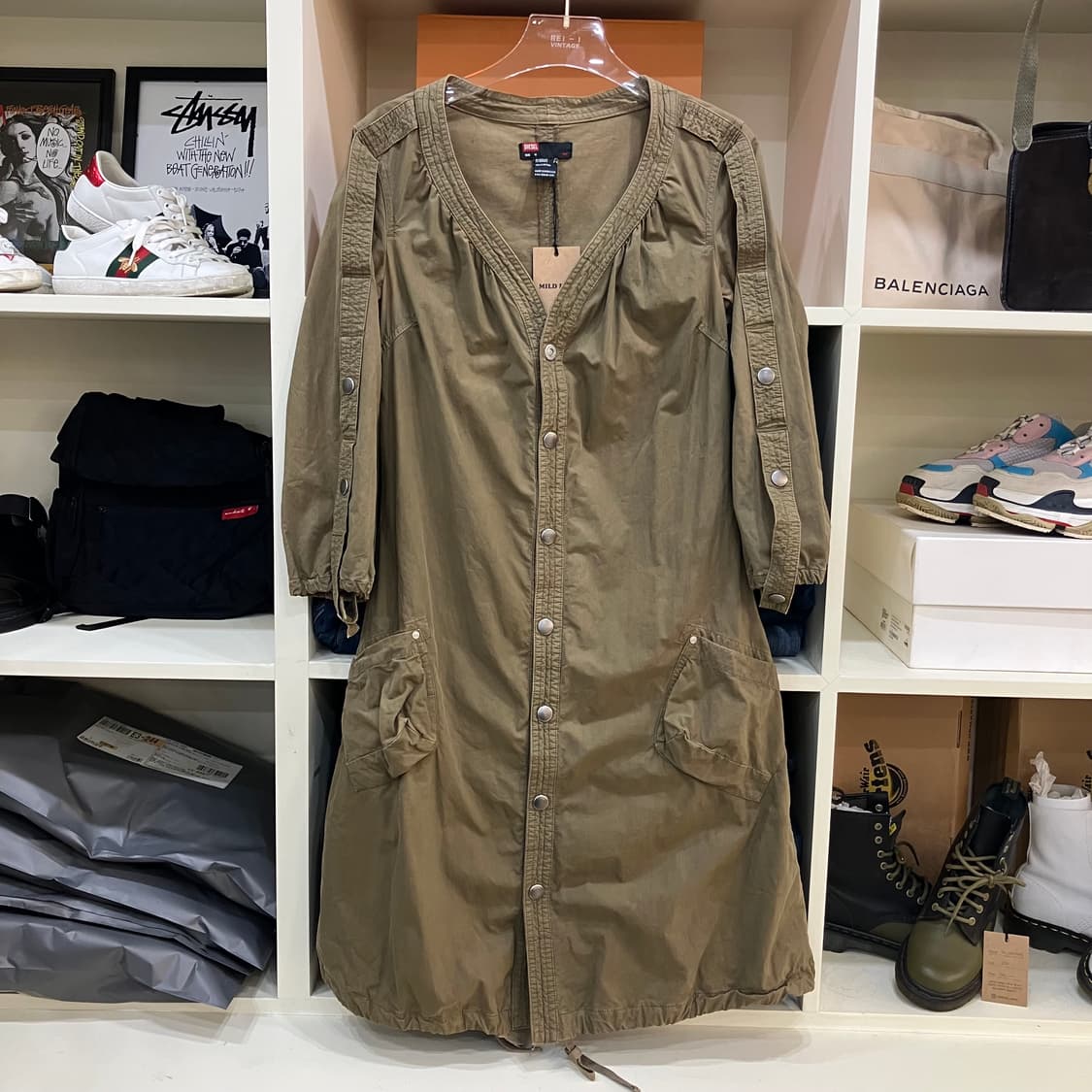 디젤 카키 버튼다운 롱 셔츠 원피스 M 상품이미지1